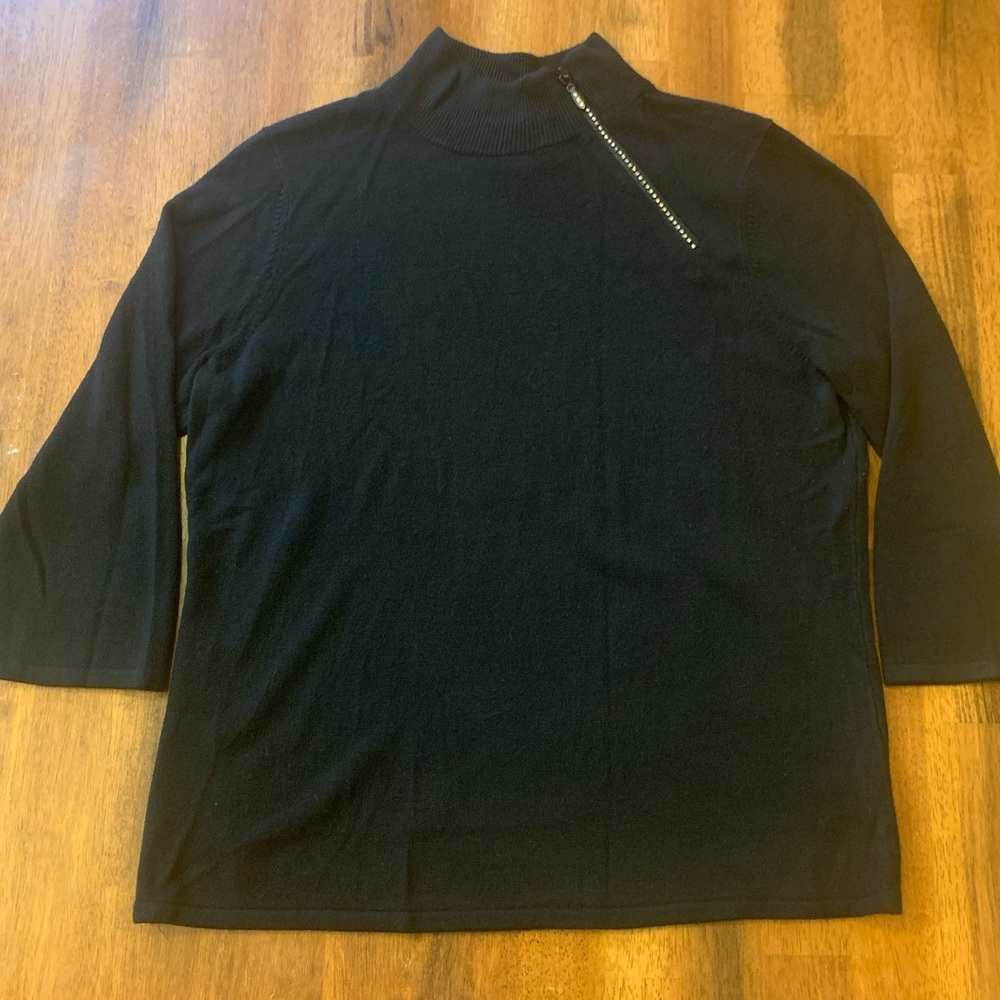Luxe 360 sweater women’s petite large black rhinestone zipper 3/4 sleeve soft